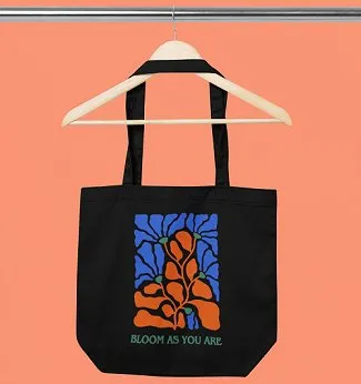 Bloom Black - 100% Cotton Canvas Sustainable Tote Bag with Zip