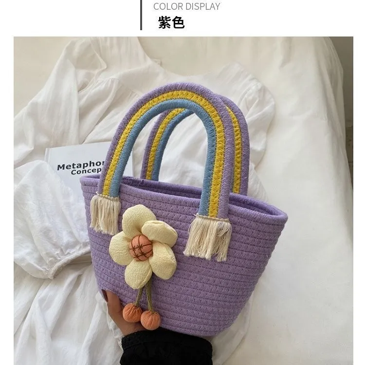 Chic Woven Mini Bag,Fashionable 2024 Trend Floral Embellished Hand Bag