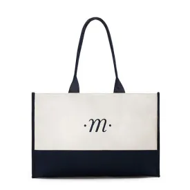 Classic Script Initial Tote - Navy Letter "T"