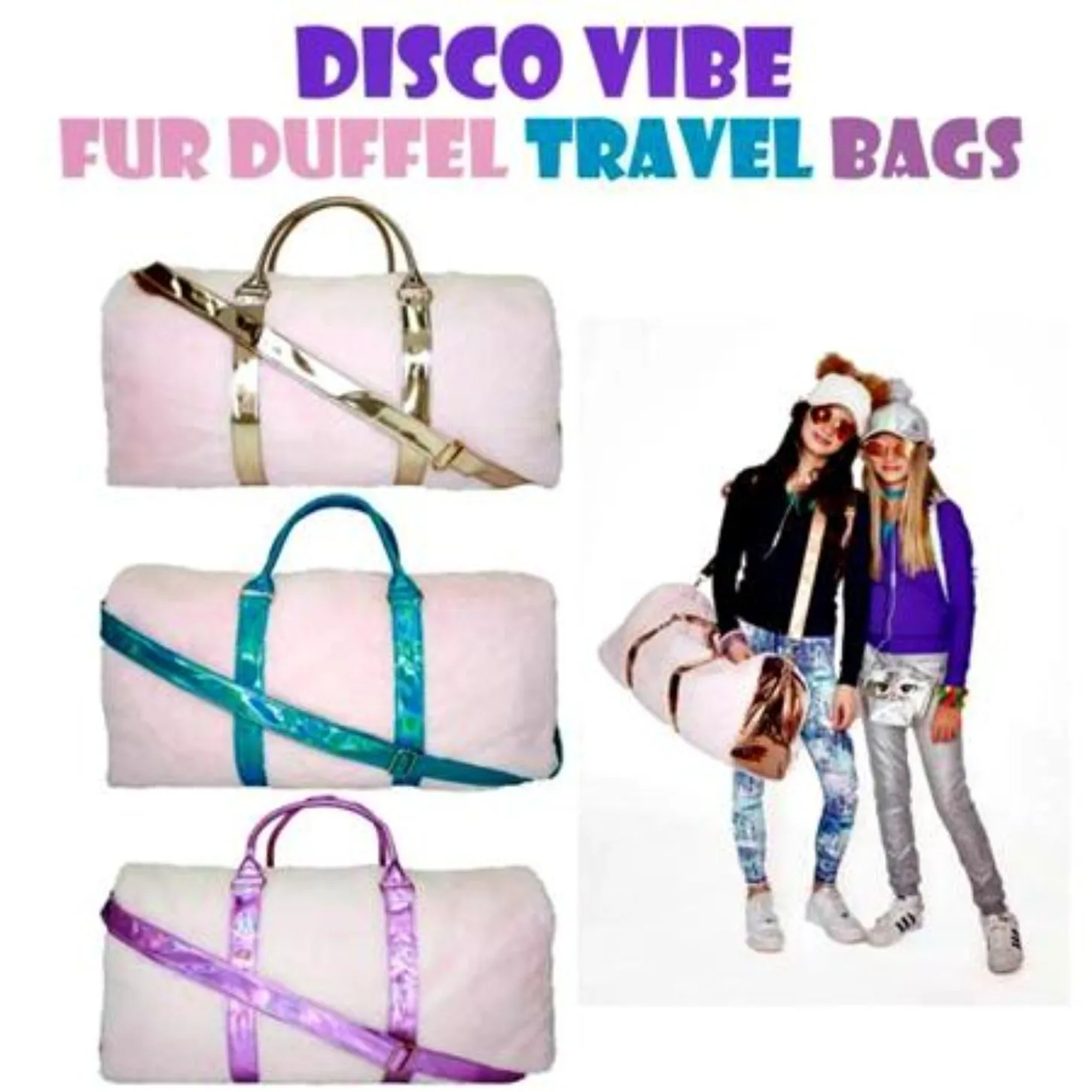 Disco Vibe Fuzzy Travel Duffle Bags