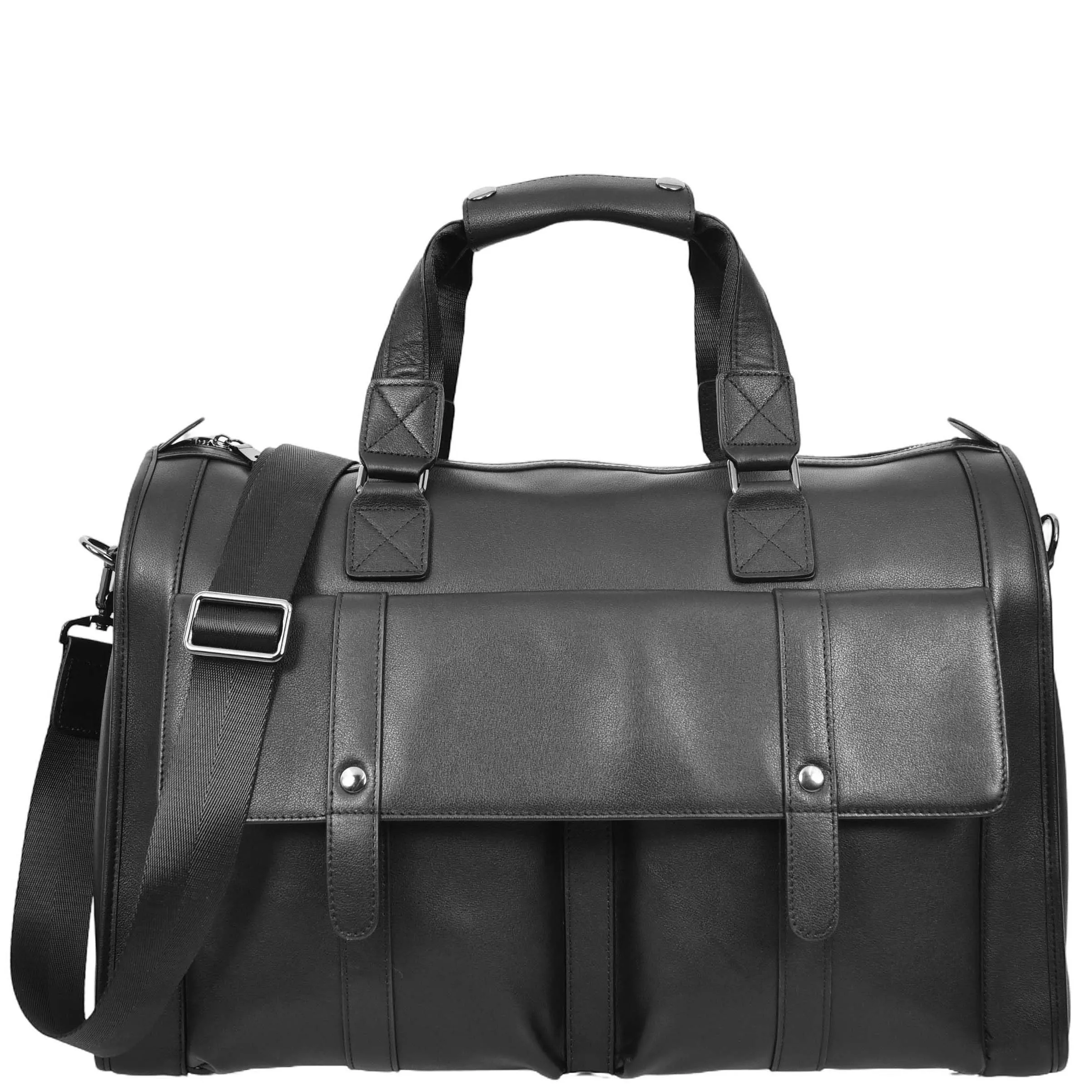 Full Leather Holdall Weekend Travel Duffel Bag for Men, Women AL07 Black