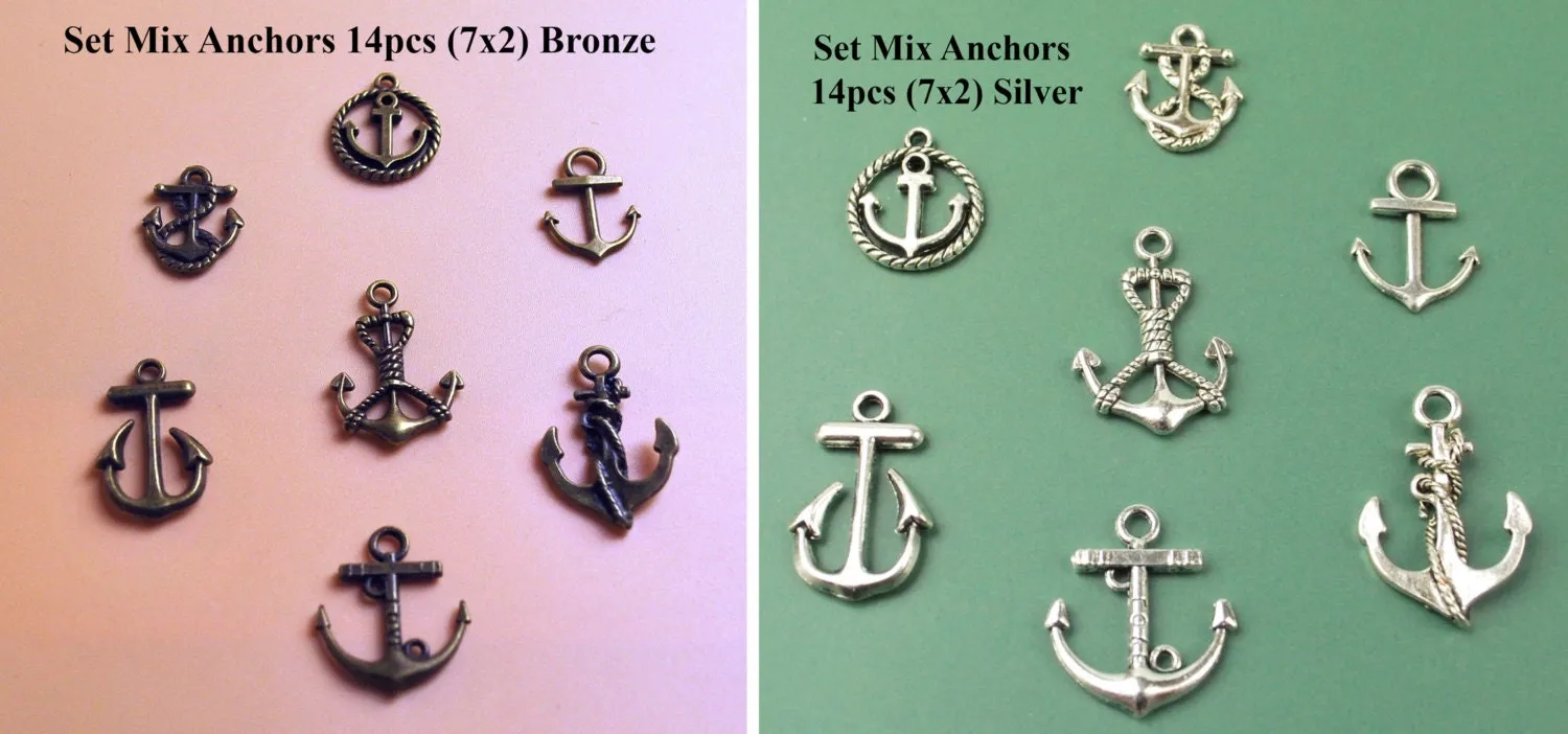 Grab Bag Mix Anchor Charm Pendant Collection Silver Gold Boat Ship Marine Yacht Nautical Sailor Sea Beach Jewelry Making Bracelet Bulk Lot