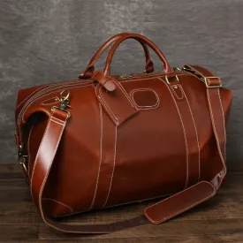 Handmade Vintage Brown Leather Travel Bag Mens Duffel Bag