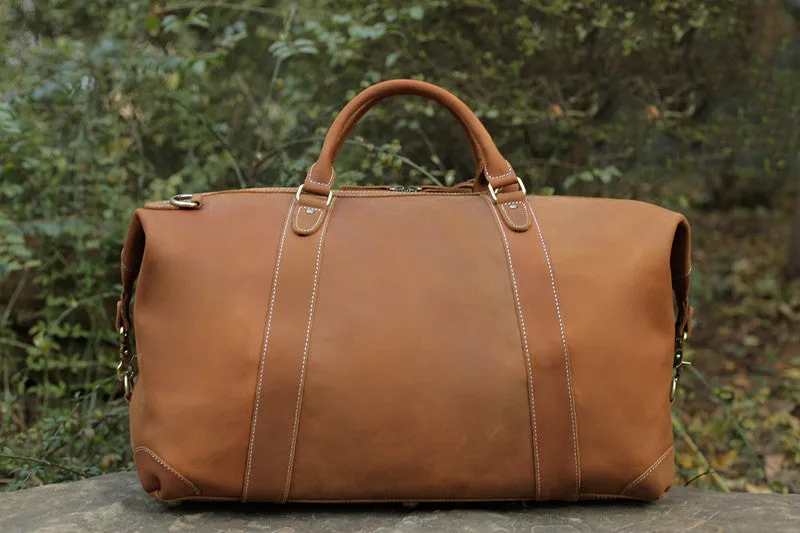 Handmade Vintage Brown Leather Travel Bag Mens Duffel Bag