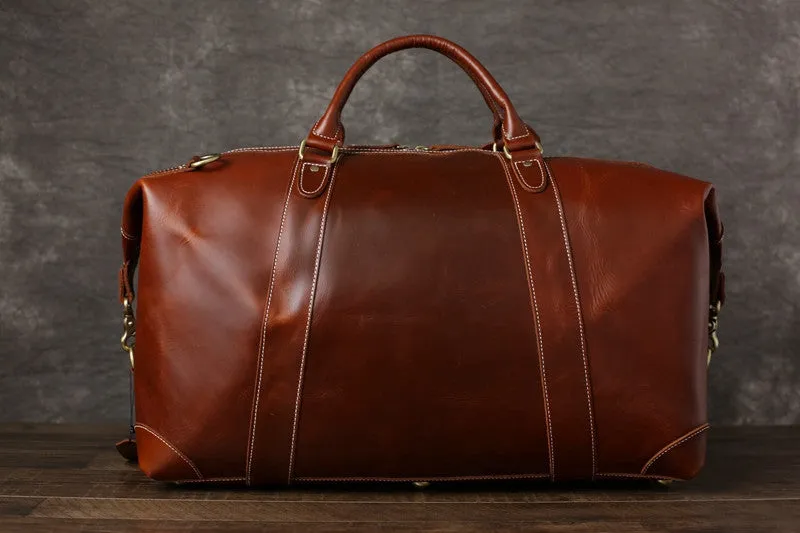 Handmade Vintage Brown Leather Travel Bag Mens Duffel Bag