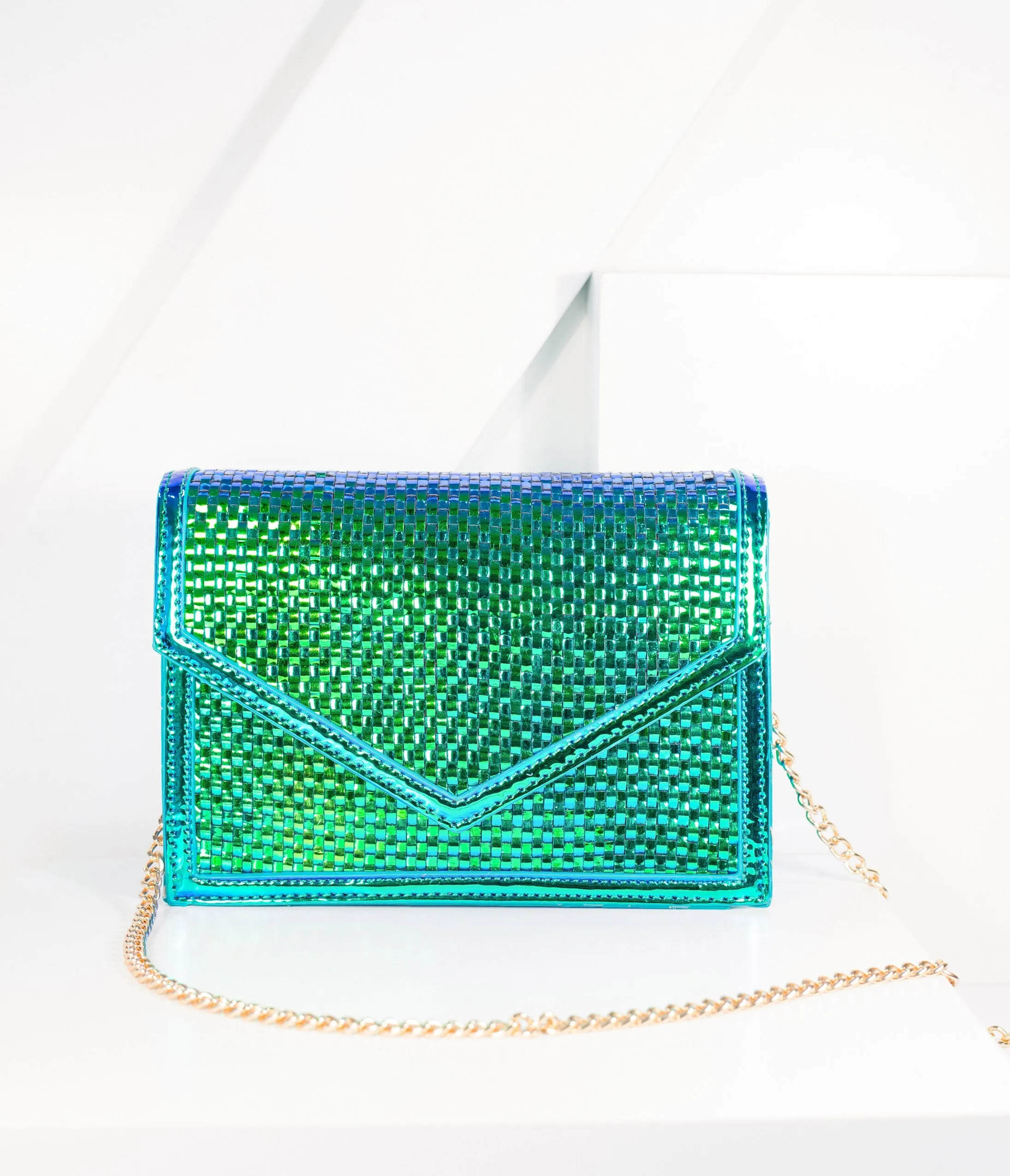 Iridescent Woven Envelope Clutch