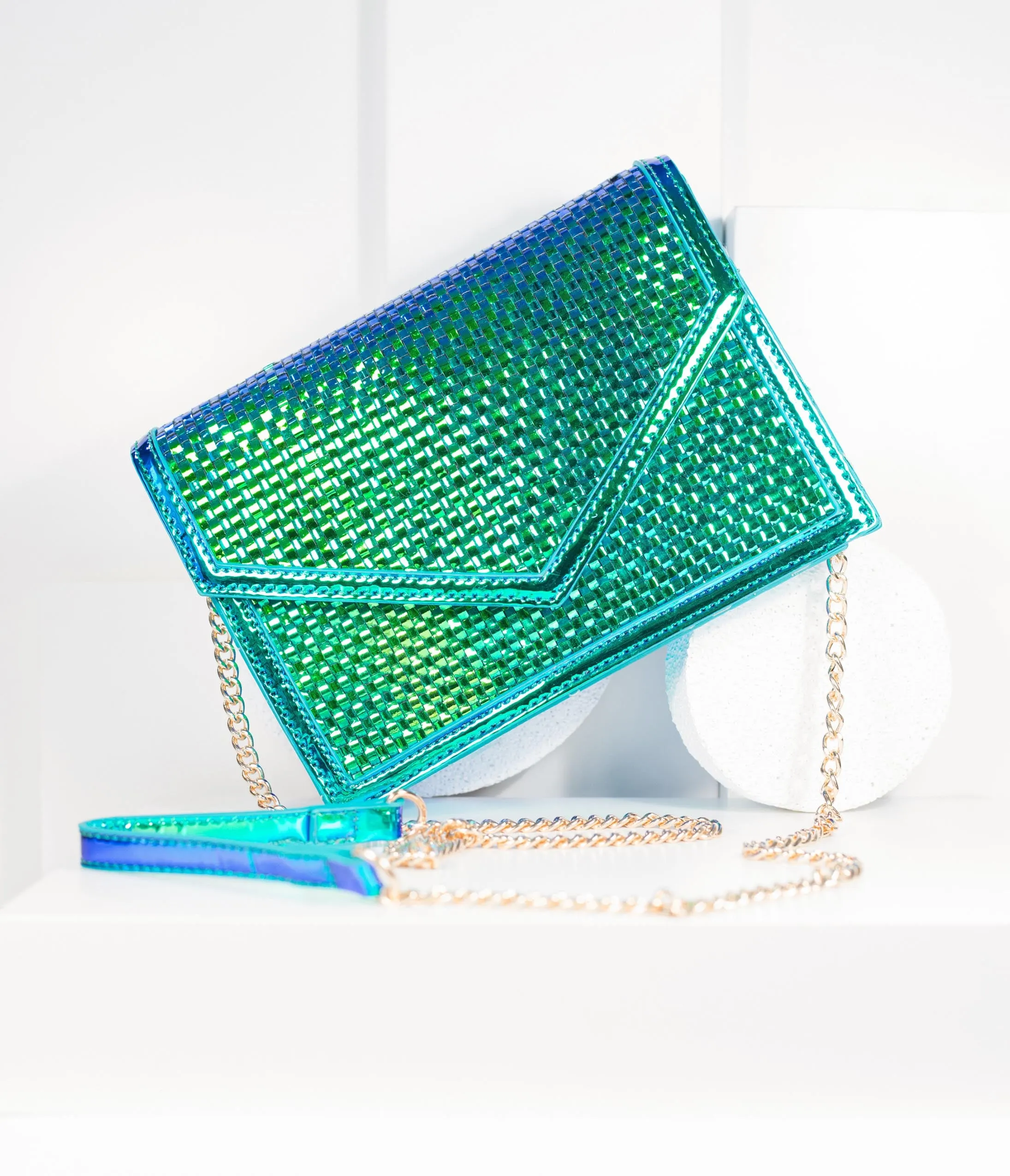 Iridescent Woven Envelope Clutch