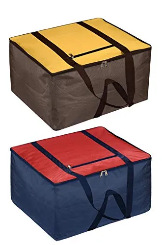 Kuber Industries Small Size Lightweight Foldable Rexine Jumbo Underbed Storage Bag With Zipper And Handle (Yellow & Red)-Pack of 2 (F_26_KUBMART016774)