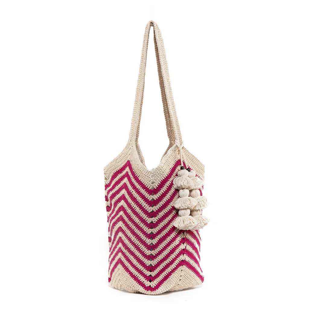 Maya Crochet Tote Pink Skinny Tassel