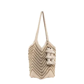 Maya Crochet Tote Sand Skinny Tassel