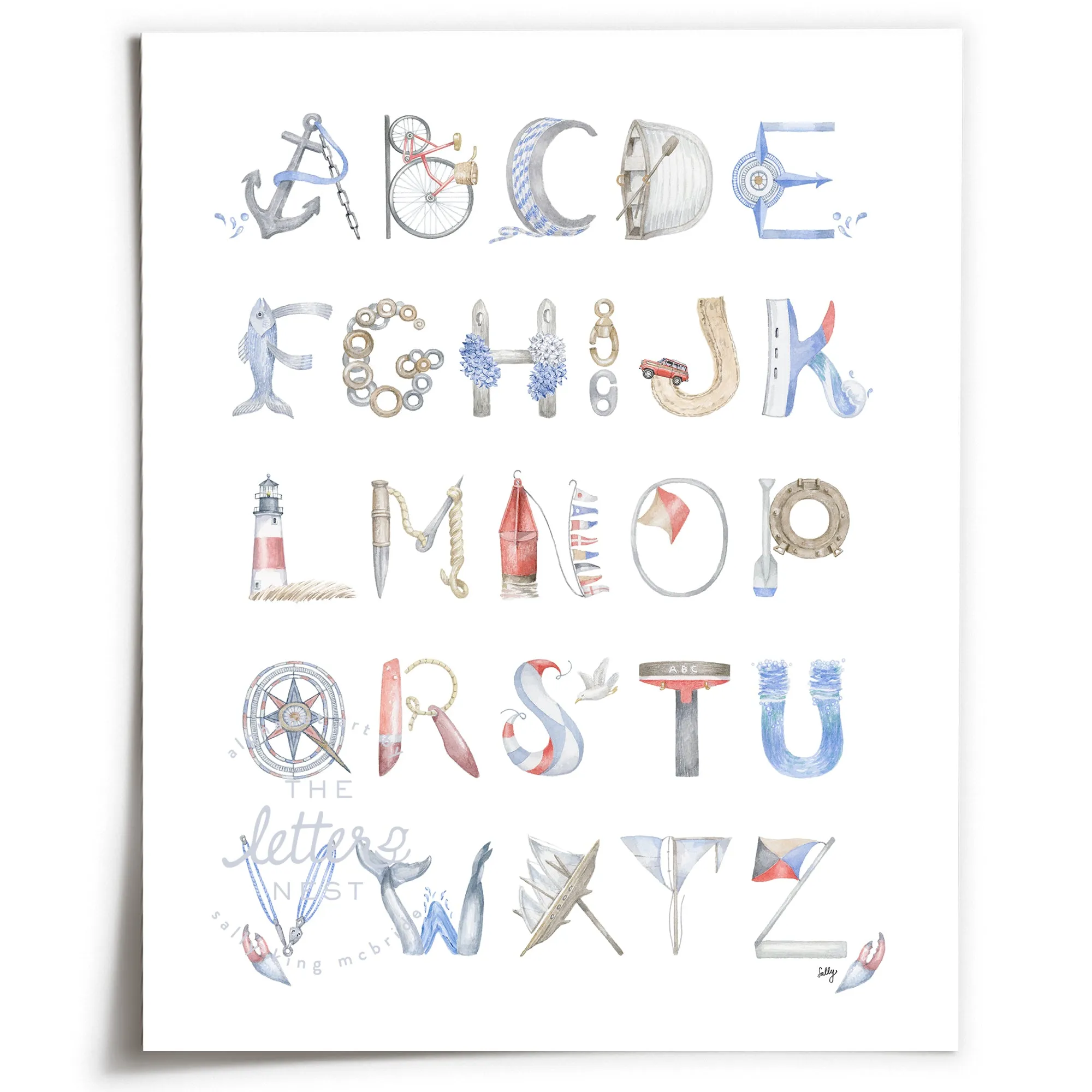 Nautical Alphabet Print - and Nantucket Nautical version | Unframed