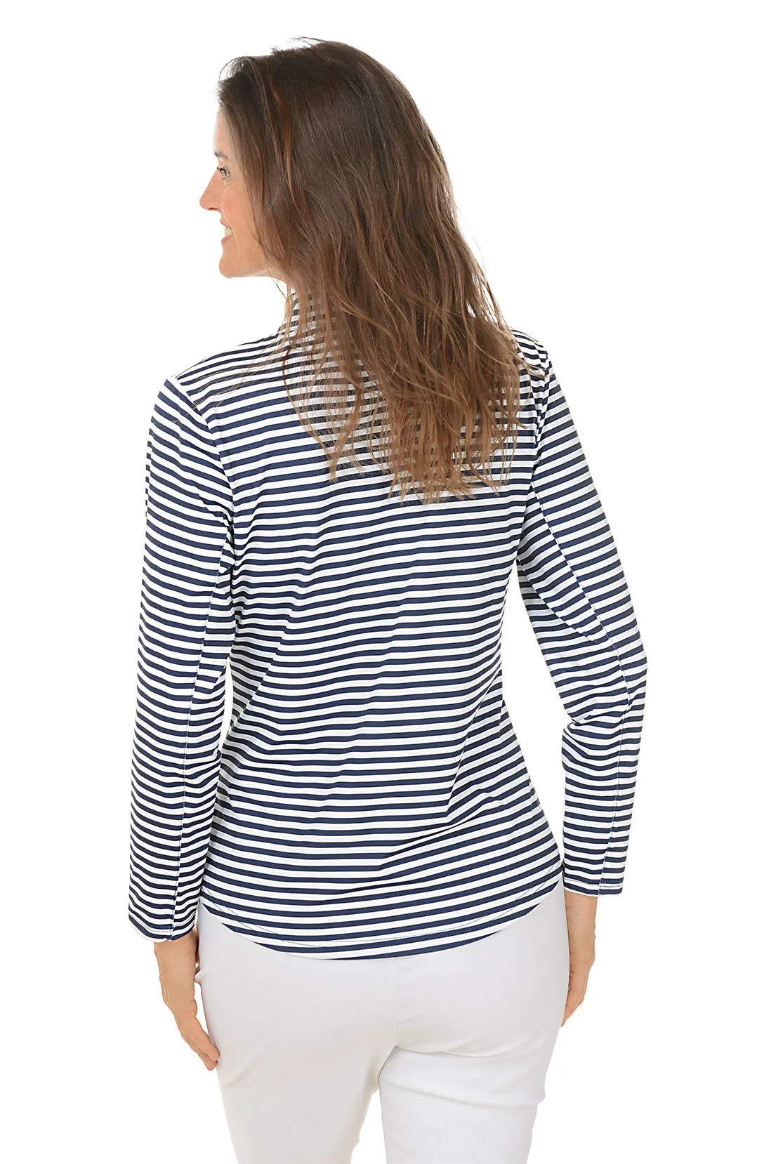 Navy Striped Mock Neck UPF50  Top