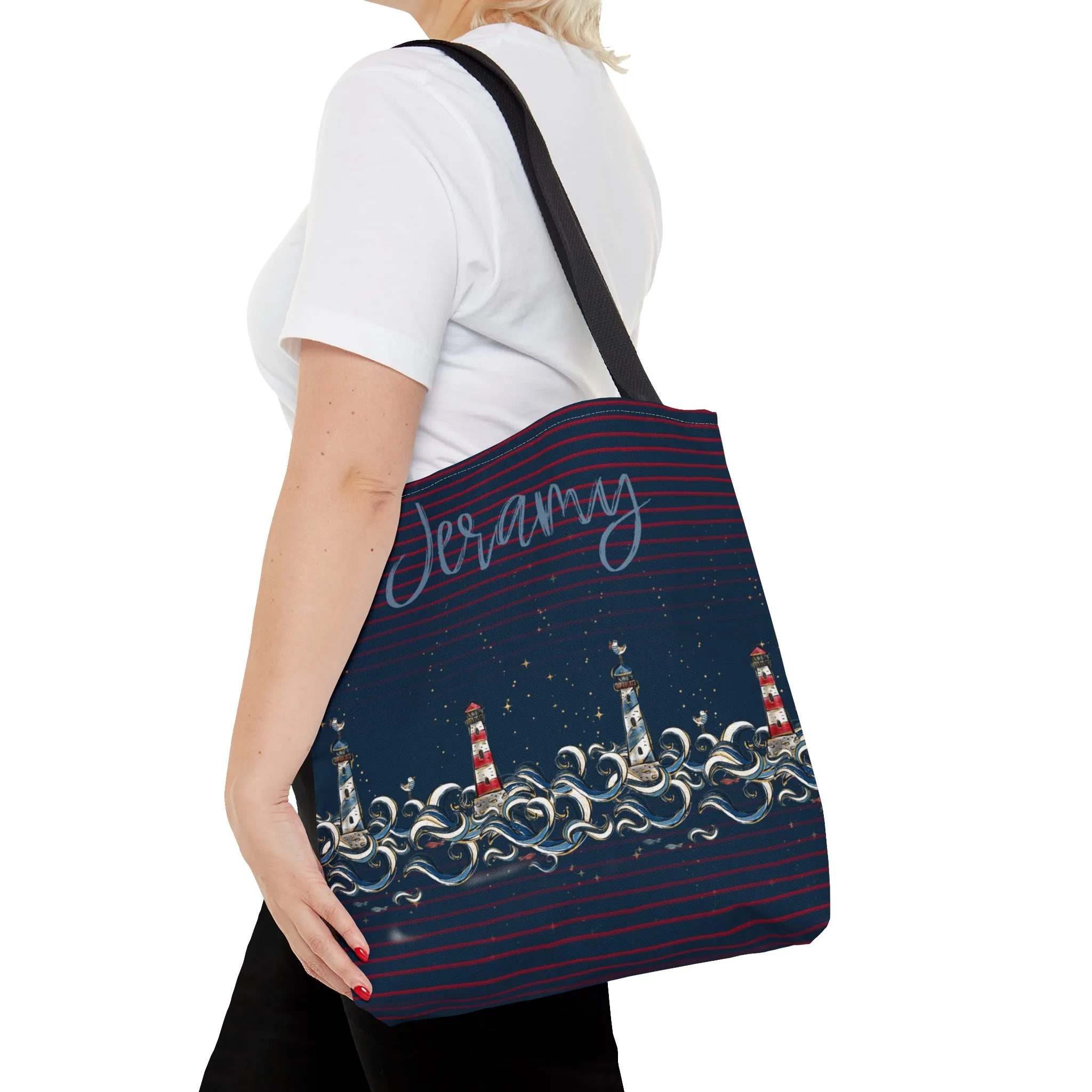 Personalised Nautical Tote Bag, Lighthouse Tote Bag