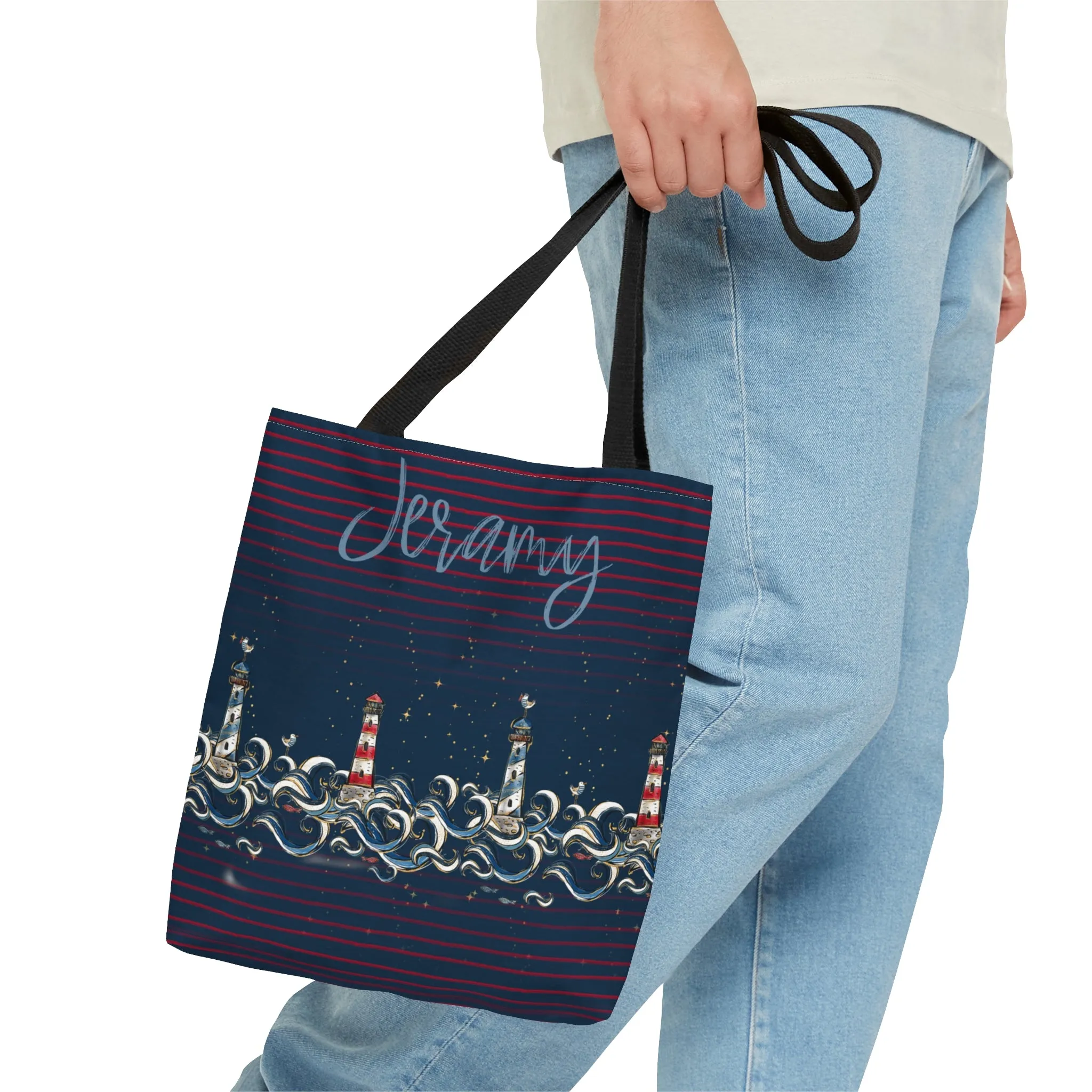 Personalised Nautical Tote Bag, Lighthouse Tote Bag