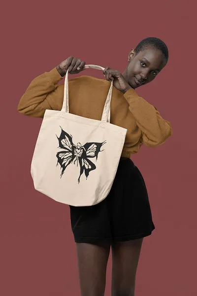 Premium Cotton Canvas Tote Bag- Butterfly White