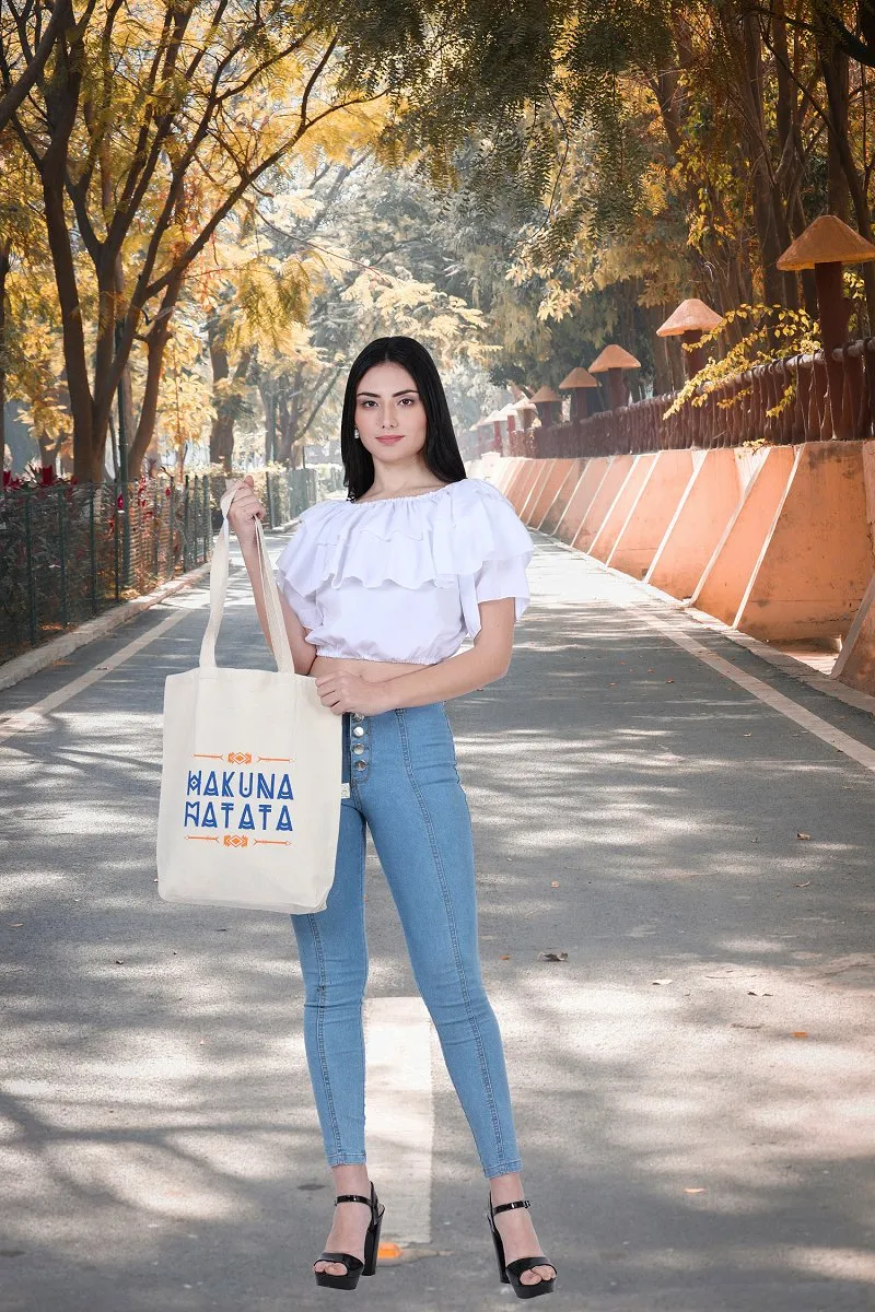 Premium Cotton Canvas Tote Bag- Hakuna Matata White