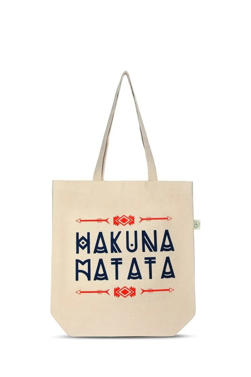 Premium Cotton Canvas Tote Bag- Hakuna Matata White