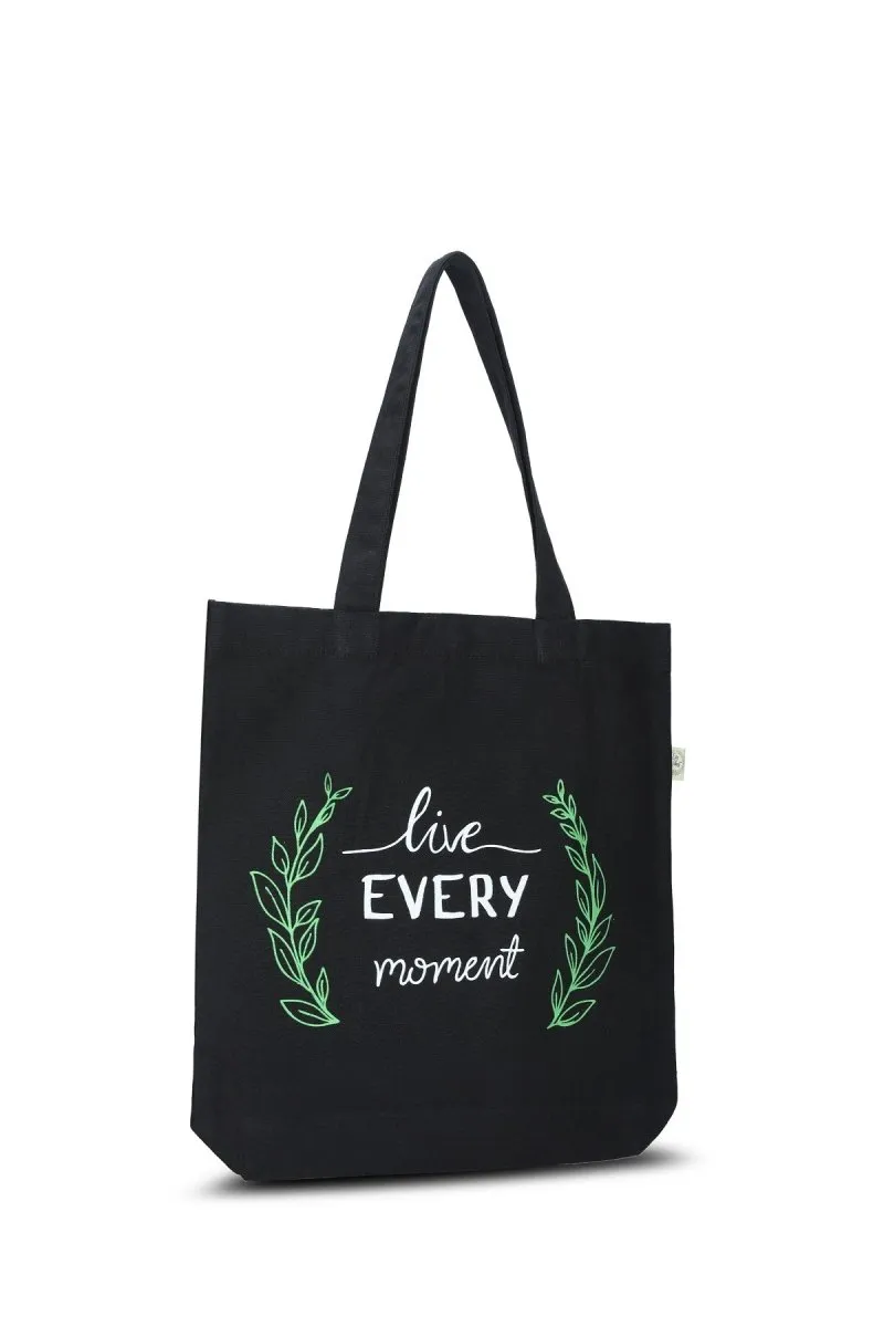 Premium Cotton Canvas Tote Bag- Live Every Moment Black