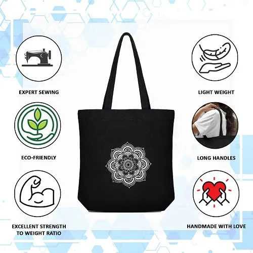 Premium Cotton Canvas Tote Bag- Mandala Black