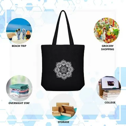 Premium Cotton Canvas Tote Bag- Mandala Black