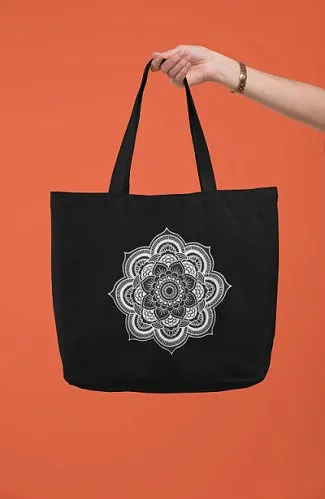 Premium Cotton Canvas Tote Bag- Mandala Black