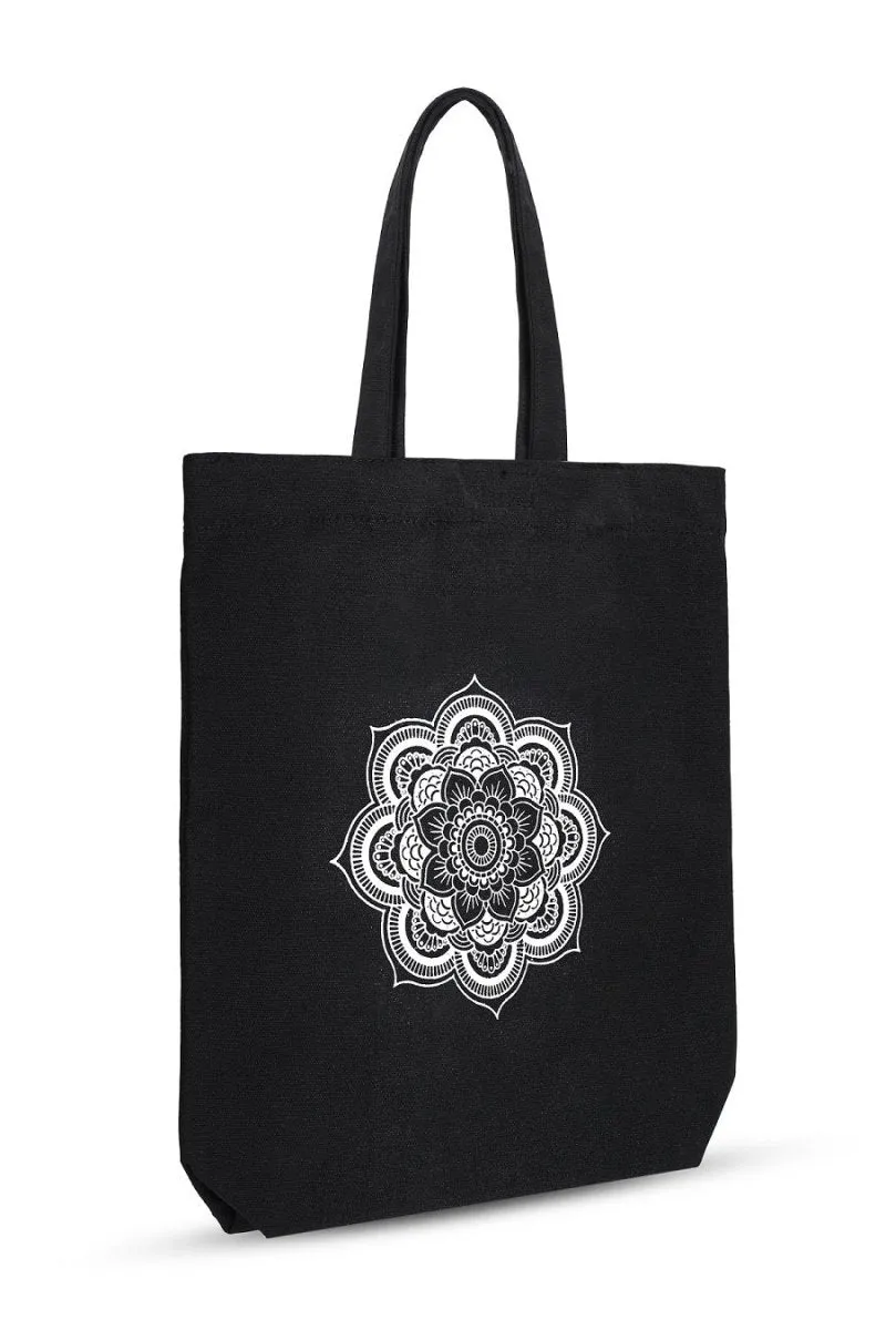 Premium Cotton Canvas Tote Bag- Mandala Black