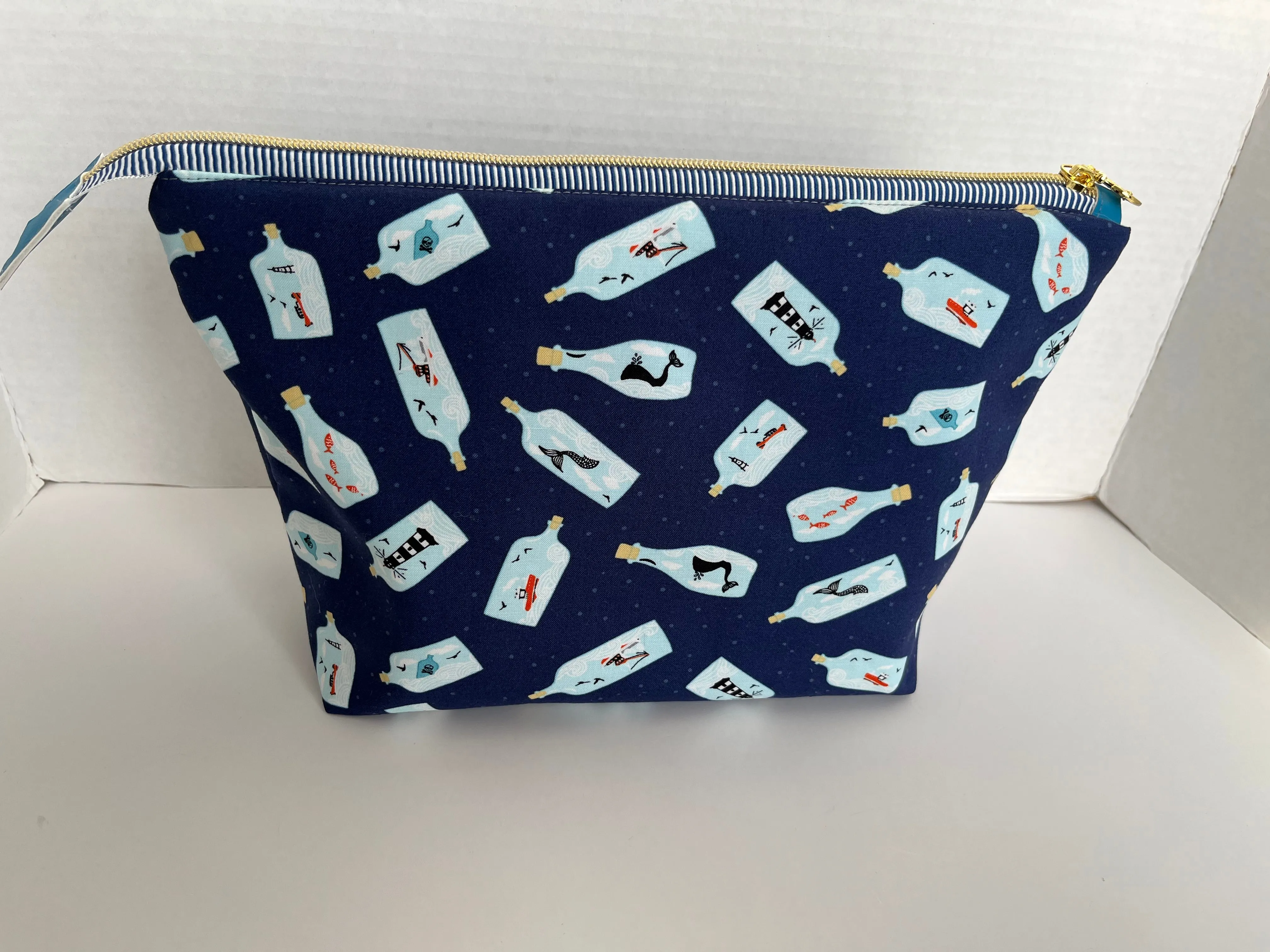 Ship in a Bottle Large Toiletry Bag, Cosmetics Bag, Project Bag