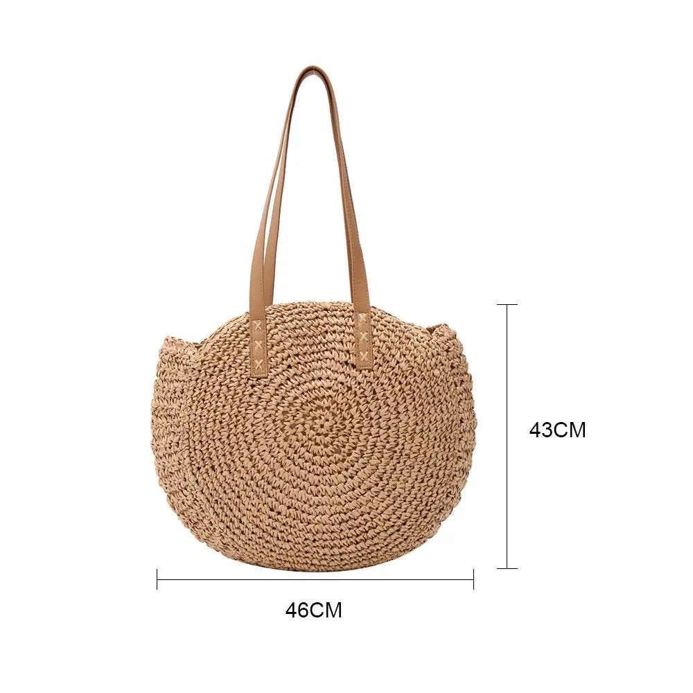 Straw Beach Tote Bag with Handles Shoulder Bag | Vegan Handwoven Moroccan Style Straw Summer Vacation Hand Bag - Wicker Resort Wear Purse