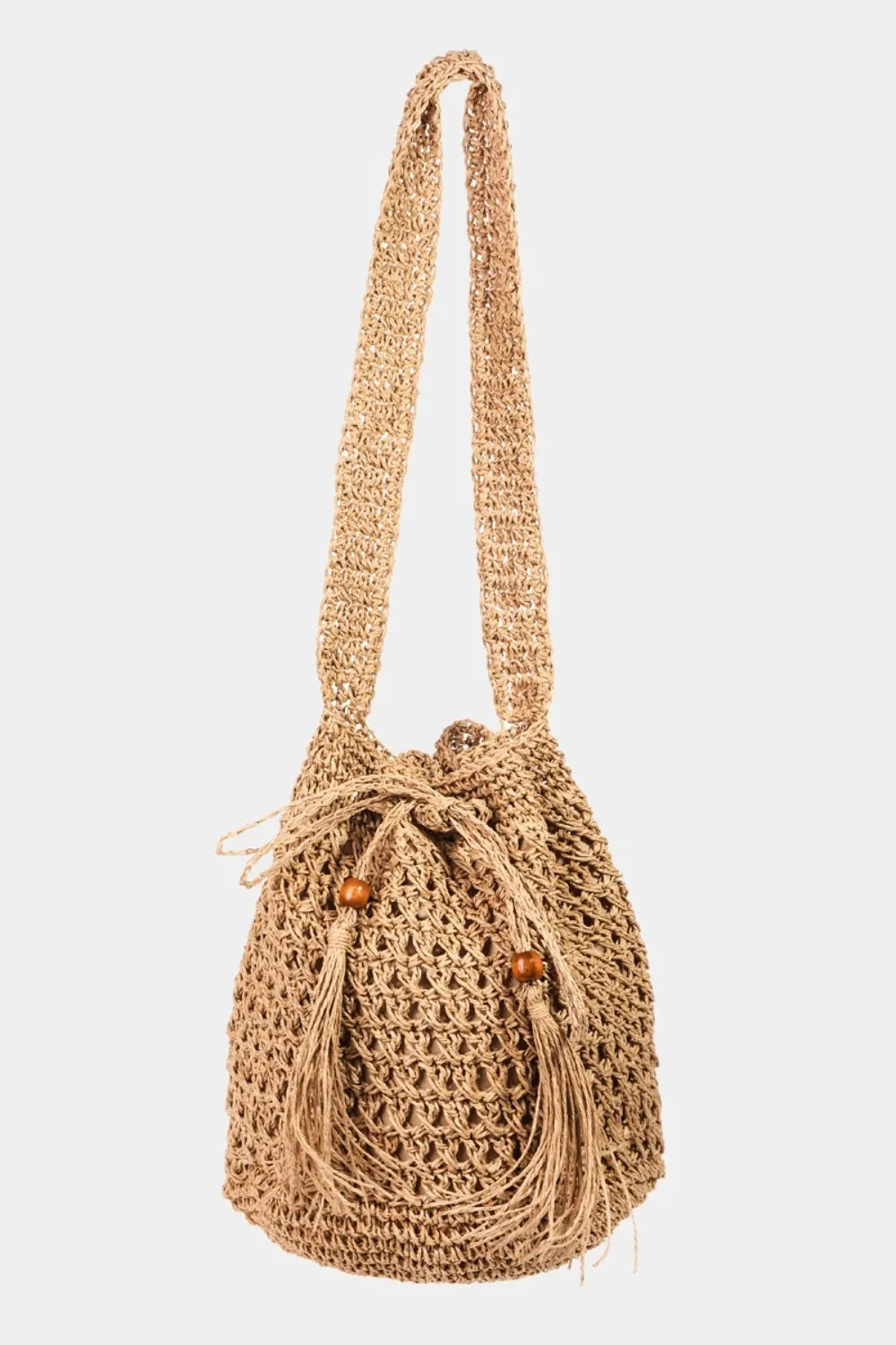 Straw Braided Drawstring Tote Bag with Tassel Purse 100% Paper