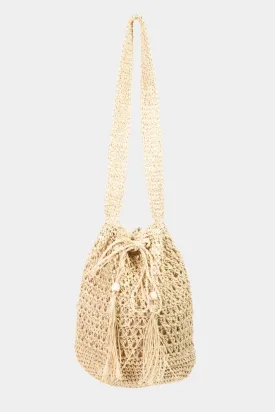 Straw Braided Drawstring Tote Bag with Tassel Purse 100% Paper