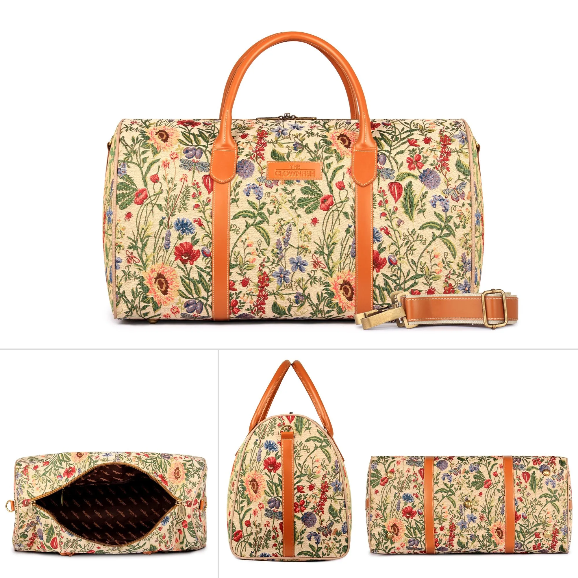 The Clownfish Blomster Tapestry 44 litres Duffle Bags Travel Bag Weekender Bag Duffel Bag (Flax)